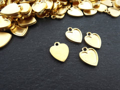 Heart Charms, Small Heart Pendants with Raised Edges, Charms For Earring, Heart Necklace Charms, Bracelet Charms, 22k Matte Gold Plated, 4pc