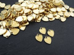 Heart Charms, Small Heart Pendants with Raised Edges, Charms For Earring, Heart Necklace Charms, Bracelet Charms, 22k Matte Gold Plated, 4pc