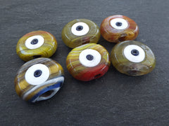6 Evil Eye Nazar Glass Bead, Multicolor Marble, One of a Kind, Traditional Turkish Handmade Protective Lucky Amulet  26 mm, VALUE PACK No:14