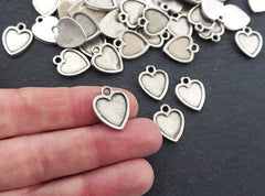 Heart Charms, Small Heart Pendants with Raised Edges, Charms For Earring, Heart Necklace Bracelet Charms, Matte Antique Silver Plated, 4pc