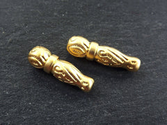 Long Gold Tube Beads, Oriental Prayer Beads, Rosary Beads, Ending Finding Component, Non Tarnish 22k Matte Gold Plated, 2pc
