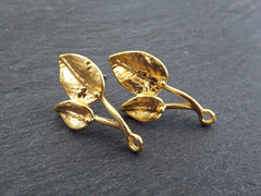 Leaf Earring Posts, Vine Leaves Stud Earrings, Ear Post Earrings Component, 22k Matte Gold, 1 Pair, with Butterfly Backs