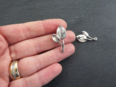 Leaf Earring Posts, Vine Leaves Stud Earrings, Ear Post Earrings Component, Matte Antique Silver, 1 Pair, with Butterfly Backs