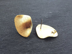 Wavy Gold Earring Posts, Organic Shape Stud Earrings, Ear Post Earrings Component, 22k Matte Gold, 1 Pair, with Butterfly Backs