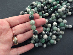 10mm Mix Agate Jasper beads, Sage Greens Gray Multicolored Gemstone Beads, Round Facet Cut, Loose Beads, Natural Stone, Full 15 inch Strand