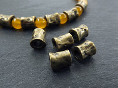 Bronze Tube Beads, Organic Cinched Barrel Bead, Statement Beads, Bracelet Bead Spacer, Large Hole, Antique Bronze Plated, 5pc