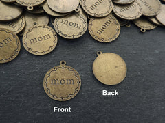 Mom Charm Pendant, Bronze Mother, Mama, Mommy, Mom Disc Charms, Antique Bronze Plated, 2pc