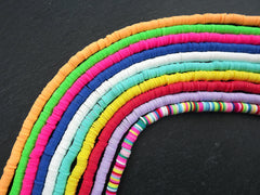6mm Pink Heishi Beads, Polymer Clay Disc Beads, African Disc Beads, Round Vinyl Beads, 16 inch Strand, Neon Pink