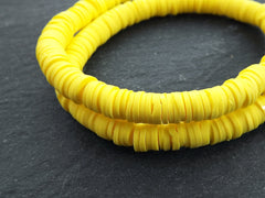 6mm Yellow Heishi Beads, Polymer Clay Disc Beads, African Disc Beads, Round Vinyl Beads, 16 inch Strand, Lemon Yellow