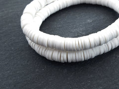 6mm White Heishi Beads, Polymer Clay Disc Beads, African Disc Beads, Round Vinyl Beads, 16 inch Strand