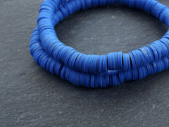 6mm Blue Heishi Beads, Polymer Clay Disc Beads, African Disc Beads, Round Vinyl Beads, 16 inch Strand, Royal Blue