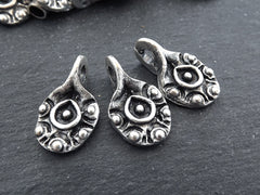 Artisan Pinched Dot Charms, Rustic Cast Pendant Charms, Matte Antique Silver Plated, 3pc