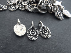 Artisan Pinched Dot Charms, Rustic Cast Pendant Charms, Matte Antique Silver Plated, 3pc