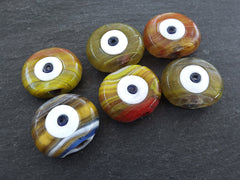 6 Evil Eye Nazar Glass Bead, Multicolor Marble, One of a Kind, Traditional Turkish Handmade Protective Lucky Amulet  26 mm, VALUE PACK No:14