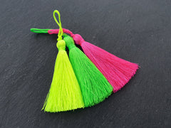 Neon Yellow Silk Tassel Braided Loop, Thick Tassels, Jewelry Tassel, Keychain Tassel, Mala Tassel, Garland Tassel 3 inches, 77mm, 2pc