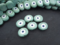 6 Seafoam Green Evil Eye Nazar Glass Bead, Aqua, Traditional Turkish Handmade Protective Lucky Amulet  26 mm - VALUE PACK