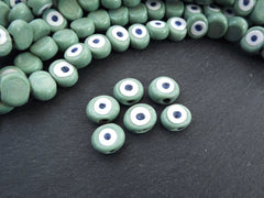 6 Seafoam Green Evil Eye Nazar Glass Bead Traditional Turkish Handmade Protective Lucky Amulet Aqua 16 mm - VALUE PACK - Turkish Glass Beads