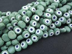6 Seafoam Green Evil Eye Nazar Glass Bead Traditional Turkish Handmade Protective Lucky Amulet Aqua 16 mm - VALUE PACK - Turkish Glass Beads