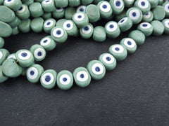 6 Seafoam Green Evil Eye Nazar Glass Bead Traditional Turkish Handmade Protective Lucky Amulet Aqua 16 mm - VALUE PACK - Turkish Glass Beads