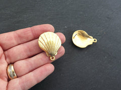 Shell Earring Posts, Large Scallop Stud Earrings, Clam Seashell, Ear Post Earrings Component, 22k Matte Gold, 1 Pair, with Butterfly Backs