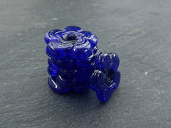 6 Navy Blue Glass Flower Beads, Large Chunky Flower Artisan Handmade Translucent Navy Blue, 20mm
