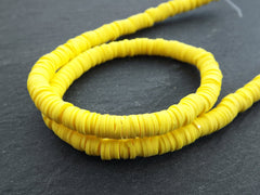 6mm Yellow Heishi Beads, Polymer Clay Disc Beads, African Disc Beads, Round Vinyl Beads, 16 inch Strand, Lemon Yellow