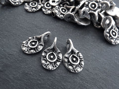 Artisan Pinched Dot Charms, Rustic Cast Pendant Charms, Matte Antique Silver Plated, 3pc