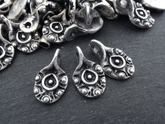 Artisan Pinched Dot Charms, Rustic Cast Pendant Charms, Matte Antique Silver Plated, 3pc