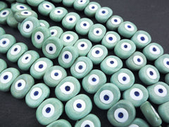 6 Seafoam Green Evil Eye Nazar Glass Bead, Aqua, Traditional Turkish Handmade Protective Lucky Amulet  26 mm - VALUE PACK