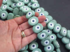 6 Seafoam Green Evil Eye Nazar Glass Bead, Aqua, Traditional Turkish Handmade Protective Lucky Amulet  26 mm - VALUE PACK