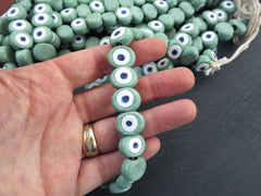 6 Seafoam Green Evil Eye Nazar Glass Bead Traditional Turkish Handmade Protective Lucky Amulet Aqua 16 mm - VALUE PACK - Turkish Glass Beads