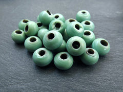 Seafoam Green Ethnic Glass Beads, Aqua Round Rustic Bead, Traditional Turkish Artisan Handmade, Turkish Glass Beads, 8mm, 50pcs Bulk