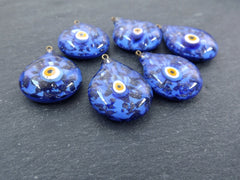 Glass Evil Eye Charm Pendant, Blue Navy Spotted Evil Eye Teardrop, Lampwork, Amulet, Protective, Lucky, Handmade, 1pc