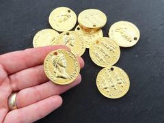 Gold Roman Coin Pendant Charm, Agrippina Coin Replica Coin Medallion, Ancient Greek Coin, 22k Matte Gold Plated, 1pc