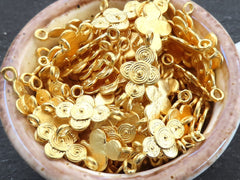 Rustic Tribal Dot Disc Circles Charm Connectors, Bracelet Charm, Beading Charm, 22k Matte Gold Plated Brass, 8pcs