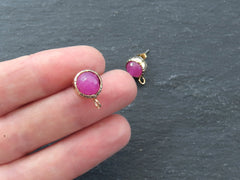 Pink Stone Earring Posts, Stud Earrings, Ear Post, Earring Component, 22k Shiny Gold, 1 Pair - NEW MODEL
