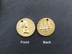 Gold Roman Coin Pendant Charm, Agrippina Coin Replica Coin Medallion, Ancient Greek Coin, 22k Matte Gold Plated, 1pc