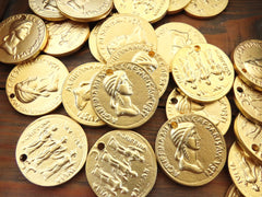 Gold Roman Coin Pendant Charm, Agrippina Coin Replica Coin Medallion, Ancient Greek Coin, 22k Matte Gold Plated, 1pc