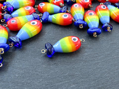 Rainbow Fish Charm Pendant, Artisan Glass Lampwork Murano, Good Luck Evil Eye Bead, Kismet Beads, Lucky, Handmade, 1pc