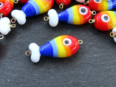 Rainbow Fish Charm Pendant, Pride Glass Lampwork Murano, Good Luck Evil Eye Bead, Kismet Beads, Lucky, Handmade, 1pc