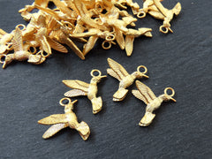 4 Flying Kingfisher Bird Pendant Charms, Three Dimensional, 22k Matte Gold Plated Brass, 21x20mm, 4pcs