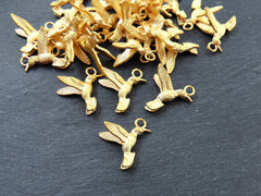 4 Flying Kingfisher Bird Pendant Charms, Three Dimensional, 22k Matte Gold Plated Brass, 21x20mm, 4pcs