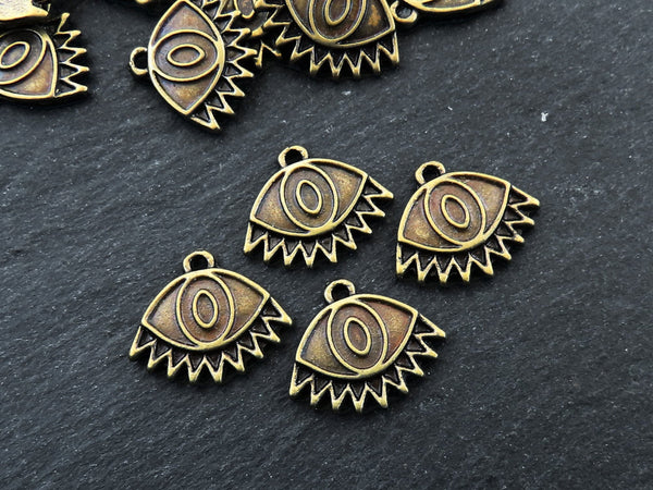 Evil Eye Pendant Charms, Eyelash Evil Eye, Eye Of The Beholder, Good Luck, Protective Amulet Talisman, Antique Bronze Plated, 4pc