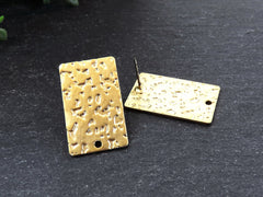 Rectangle Earring Posts Finding, Textured Stud Earrings, Ear Post Earrings Component, 22k Matte Gold Plated, 1 Pair, with Butterfly Backs