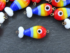 Rainbow Fish Charm Pendant, Pride Glass Lampwork Murano, Good Luck Evil Eye Bead, Kismet Beads, Lucky, Handmade, 1pc