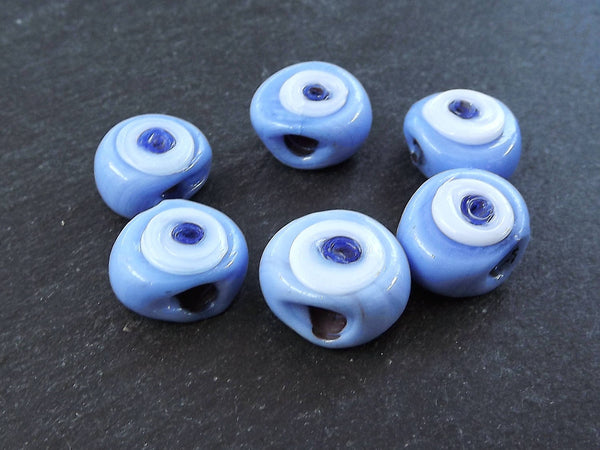 Blue Evil Eye Glass Beads, Cornflower Blue, Artisan Handmade Protective Amulet, Turkish Eye, Greek Eye, Nazar, 16mm, 6pc