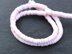 6mm Pale Pink Heishi Beads, Polymer Clay Disc Beads, African Disc Beads, Round Vinyl Beads, 16 inch Strand
