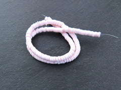 6mm Pale Pink Heishi Beads, Polymer Clay Disc Beads, African Disc Beads, Round Vinyl Beads, 16 inch Strand
