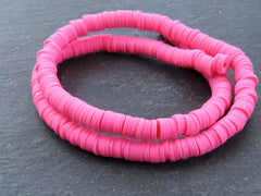 6mm Rose Pink Heishi Beads, Polymer Clay Disc Beads, African Disc Beads, Round Vinyl Beads, 16 inch Strand
