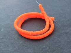 6mm Neon Orange Heishi Beads, Polymer Clay Disc Beads, African Disc Beads, Round Vinyl Beads, 16 inch Strand
